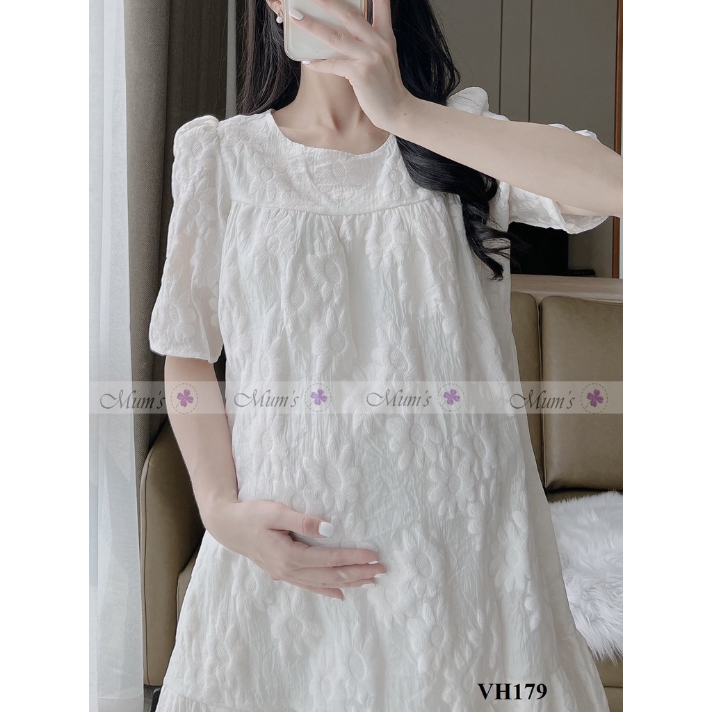 ĐẦM BẦU CÔNG SỞ MUM'S SHOP  FREESHIP  Váy bầu xinh Tơ kem hoa cúc sun ngực