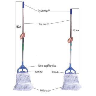 Cây lau sàn ướt công nghiệp đầu kẹp cán inox