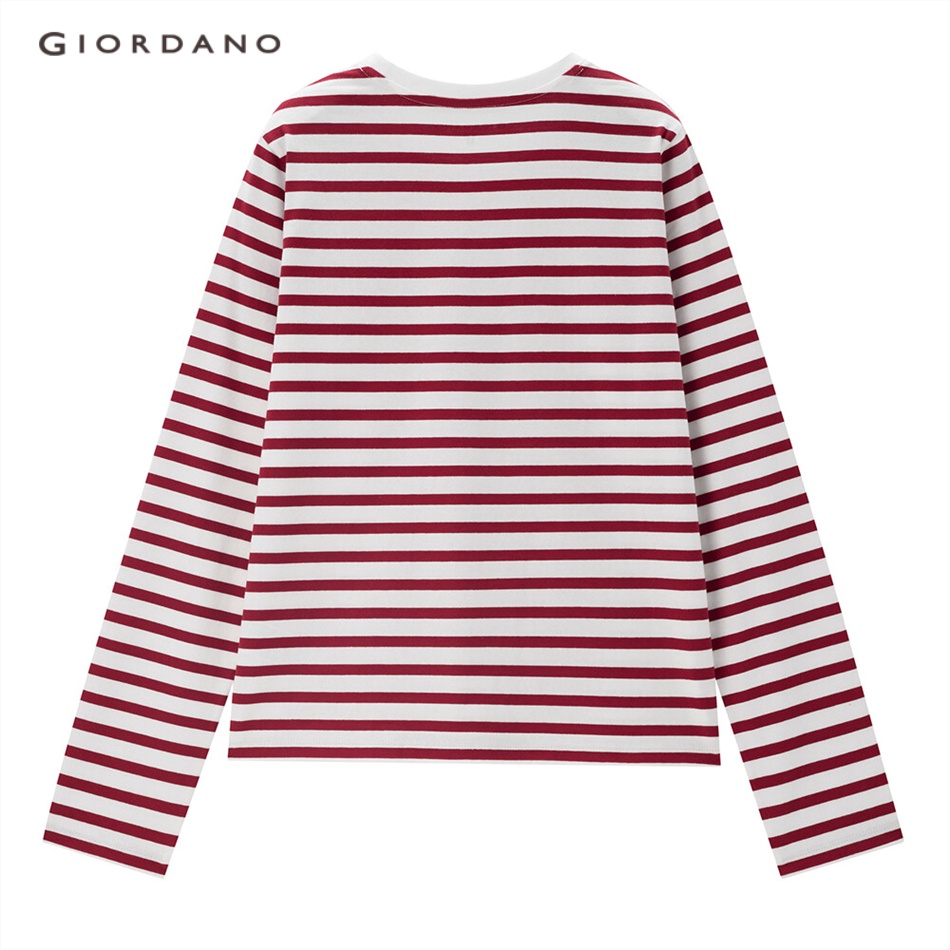 Áo thun GIORDANO 13322751 cổ tròn tay dài chất cotton màu tương phản kiểu dáng cá tính bắt mắt thường ngày cho nữ