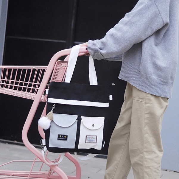 TÚI TOTE, TÚI VẢI CANVAS ĐEO VAI ĐEO CHÉO SIZE A4 PHỐI MÀU ĐẸP AT71