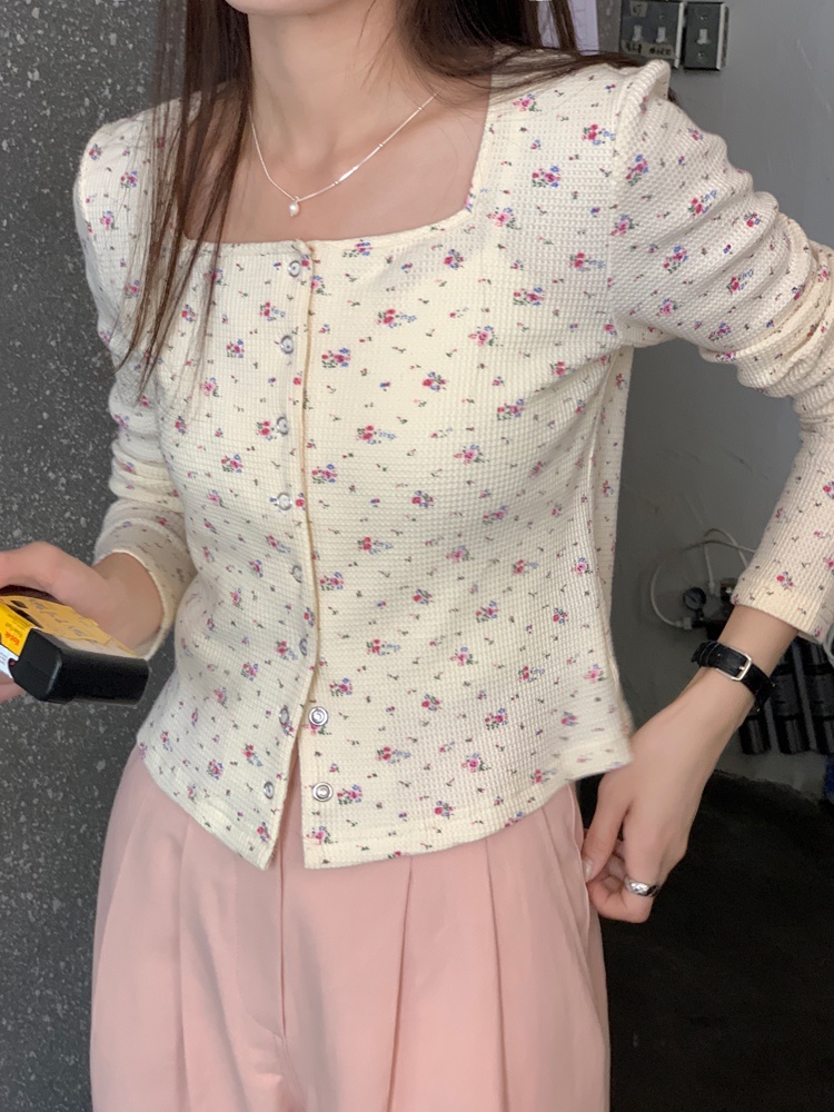 Áo Cardigan Cổ Vuông Họa Tiết Hoa Phong Cách Hàn Quốc Cổ Điển Kiểu Mới 54447