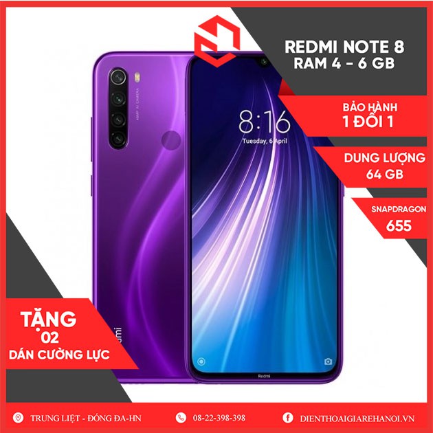 ĐIỆN THOẠI XIAOMI REDMI NOTE 8 (4 - 64GB, 6-64GB) - [Giá rẻ, TRONG 3 THÁNG -TẶNG DÁN CƯỜNG LỰC] | BigBuy360 - bigbuy360.vn