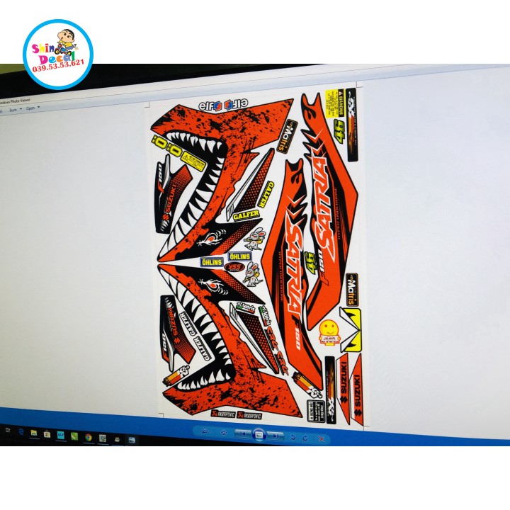 Tem xe satria fi cá mập dán xe đen