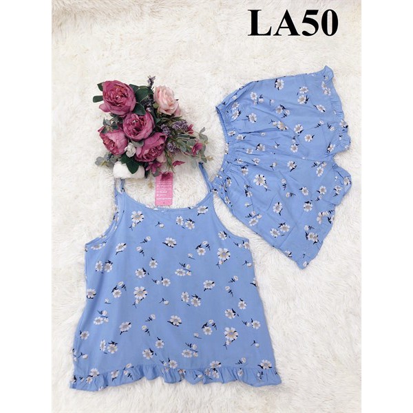 Bộ đùi cộc 2 dây lanh thái họa tiết hoa to | BigBuy360 - bigbuy360.vn