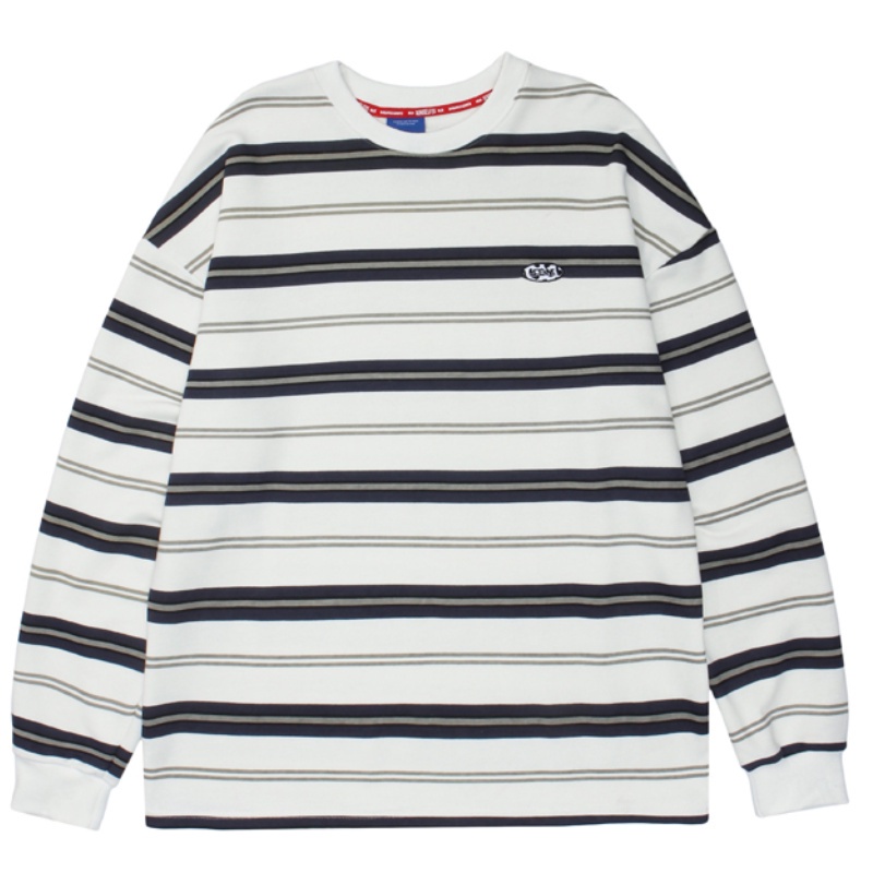 Áo Sweater Tay Dài Dáng Rộng Kẻ Sọc Vải Cotton Kiểu Retro Nhật Bản Thời Trang Cho Nam