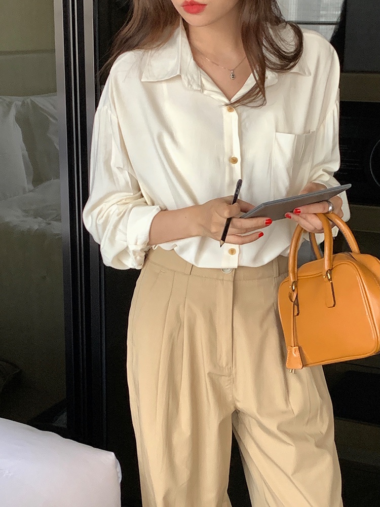 Áo Sơ Mi Dáng Rộng Màu Trơn Thời Trang 54335