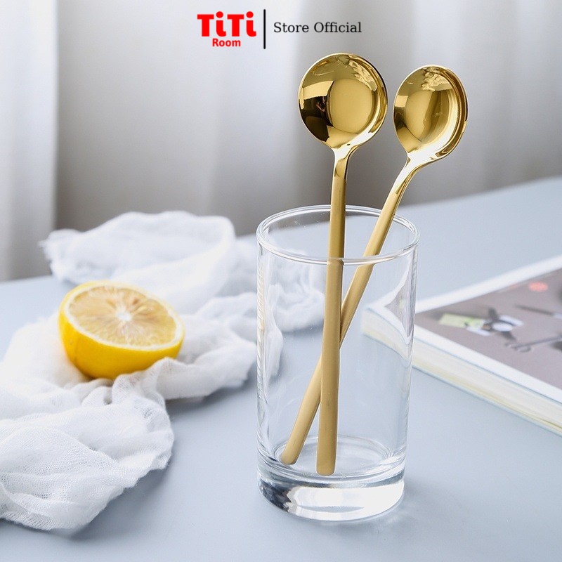 Thìa inox mạ vàng pha cà phê cao cấp sang chảnh Hàn Quốc Muỗng pha trà dễ thương TiTi Room