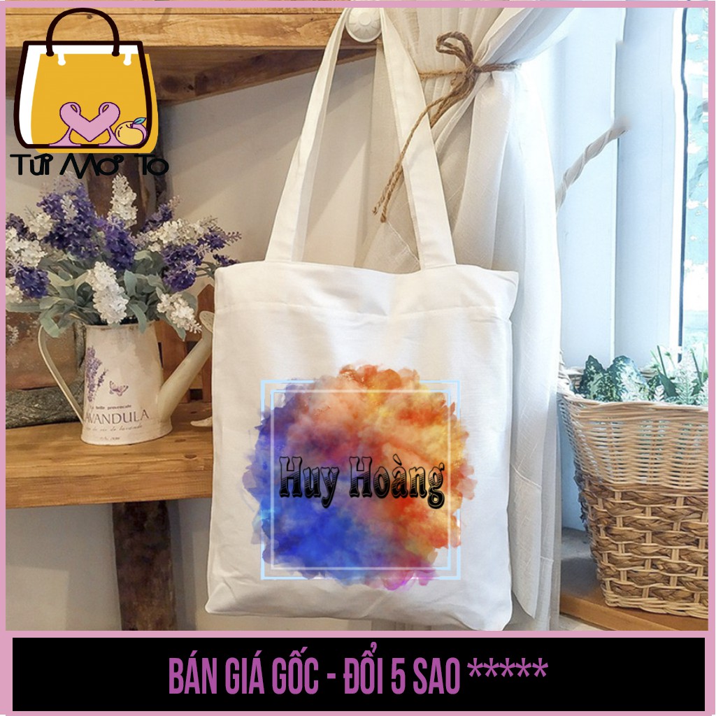 Túi tote, túi vải, túi canvas có khóa kéo VUÔNG in TÊN CỦA BẠN theo yêu cầu - Túi Mơ To store