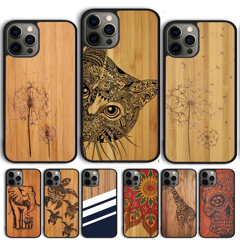 Ốp Điện Thoại Hình Động Vật Bằng Gỗ Tre Cho iPhone 13 12 Pro Max mini 11 Pro Max XS X XR 5 6S 7 8 Plus SE 2020 Coque