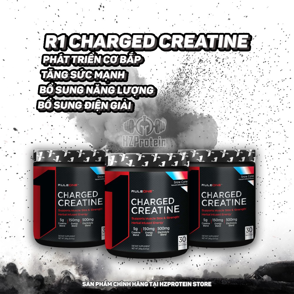 RULE1 CHARGED CREATINE - TĂNG SỨC MẠNH, BỔ SUNG NĂNG LƯỢNG, ĐIỆN GIẢI, TẬP TRUNG, TỈNH TÁO TRƯỚC TẬP (30 LẦN DÙNG)