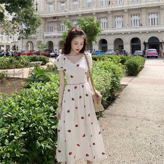 [KÈM ẢNH THẬT] Đầm maxi thêu trái dâu