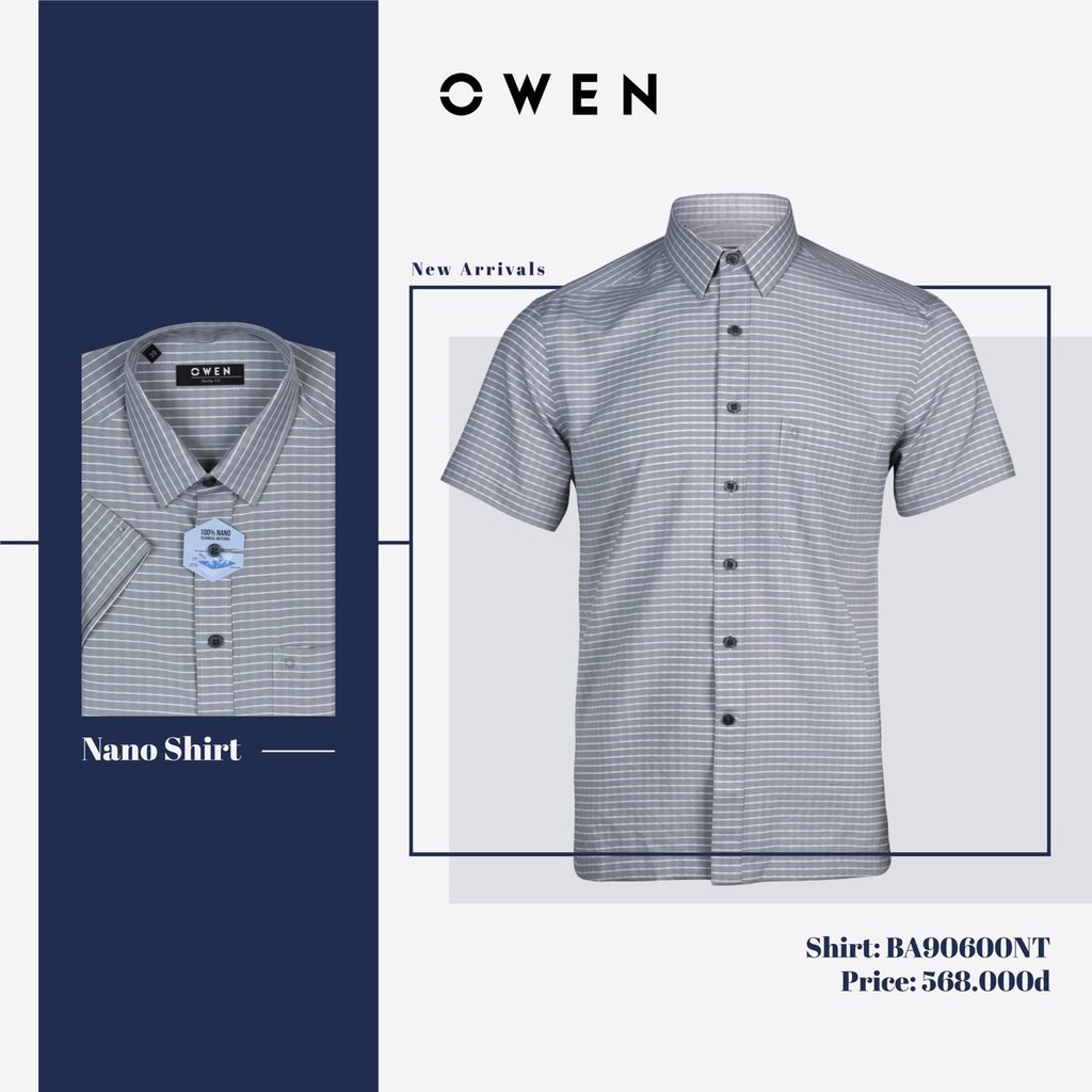 OWEN - Áo sơ mi ngắn tay Owen 90600 100% nano siêu mát - Áo sơ mi Owen