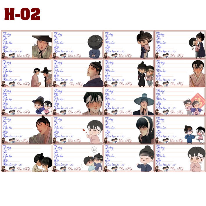 Nhãn vở anime Dạ Ký - set 20 nhãn vở