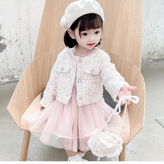 Váy thu đông bé gái kèm áo khoác dạ xinh xắn và tặng túi đeo siêu cute size 10-19kg [SV12]
