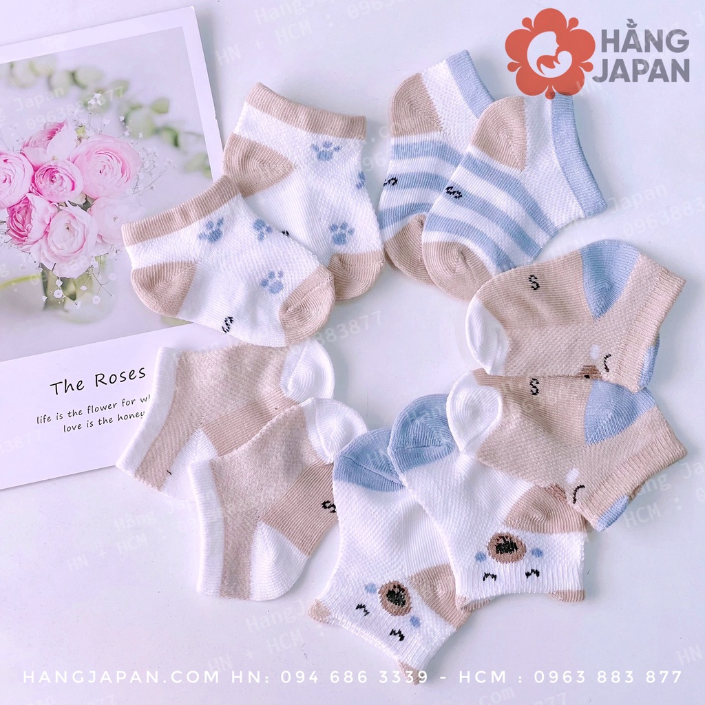 Set 3 đôi/ 5 đôi tất lưới cotton ROBIBABI thoáng khí mềm mịn, giữ ấm cho bé (sơ sinh- 3 TUỔI)