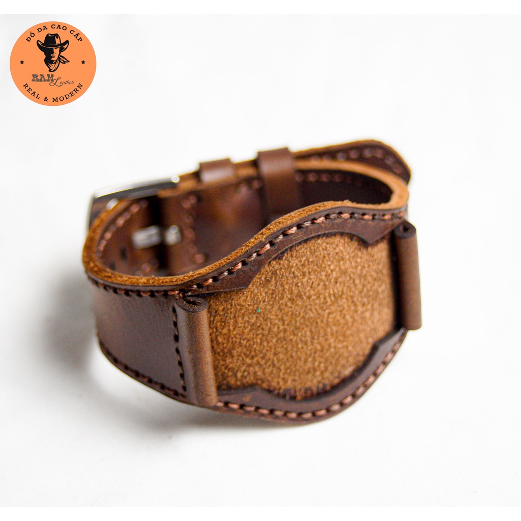 Dây đồng hồ da bò màu nâu đỏ - RAM Leather BX3 không lỗ Bền Đẹp