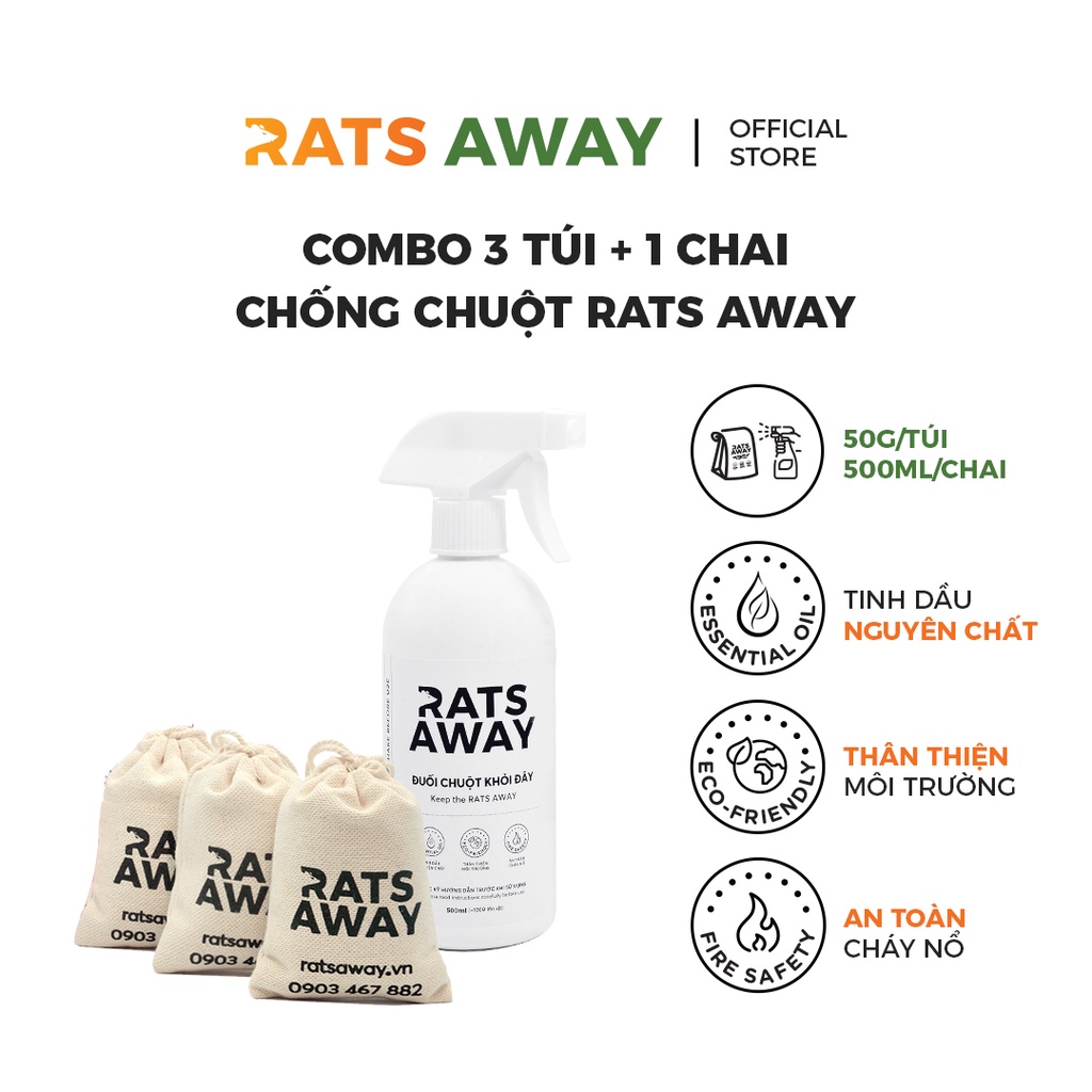 Combo đuổi chuột: Chai xịt + Túi treo RATS AWAY