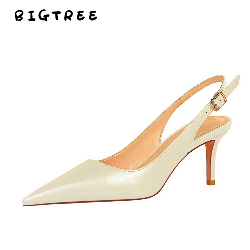Giày cao gót BIGTREE 8999-1 gót 7cm mũi nhọn dây da bóng sành điệu kích thước lớn cho nữ