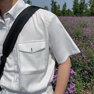 Áo sơ mi thêu chỉ nổi đen - trắng unisex