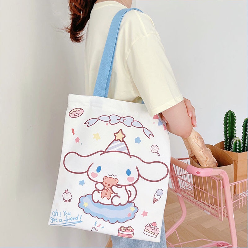 1 Túi Xách canvas Sức Chứa Lớn In Hình Chó cinnamon Đơn Giản Sáng Tạo Cho Học Sinh