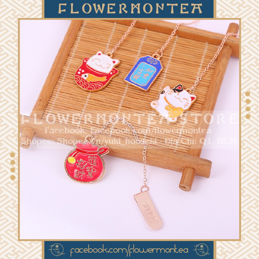 Thẻ Đánh Dấu Sách | Bookmark Dây Kim Loại - Mèo Thần Tài Và Túi Phúc