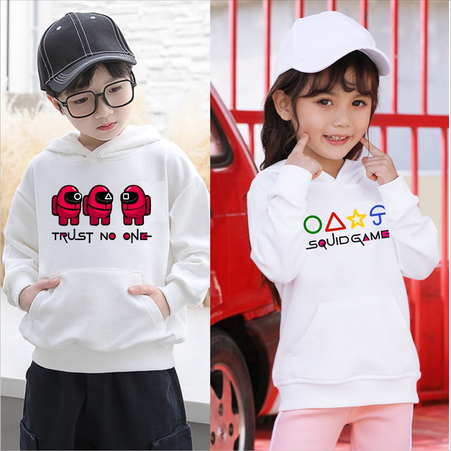 Áo squid game áo khoác hoodie trò chơi con mực màu trắng cực chất cho bé trai bé gái