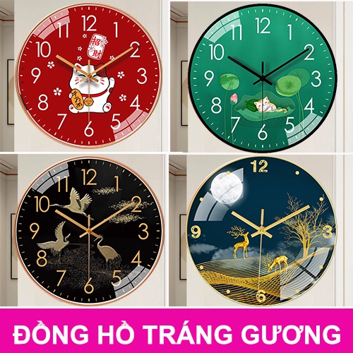 Đồng hồ trang trí treo tường kim trôi không gây tiếng ồn mặt tráng bóng gương cao câp tặng kèm pin tiểu