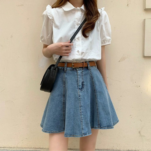 6:30PM Order Mã 015 Chân váy ulzzang jeans ngắn hot trend summer dáng xòe basic lưng cao cực xinh