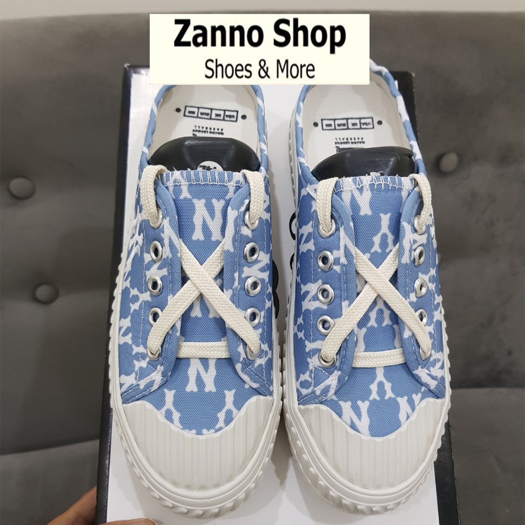 [HOT HIT] Giày Sục Đạp Gót Nữ Ny ZANNO Chữ Thêu, Màu Xanh Nhạt Xanh Xám (Ảnh, Video Thật)