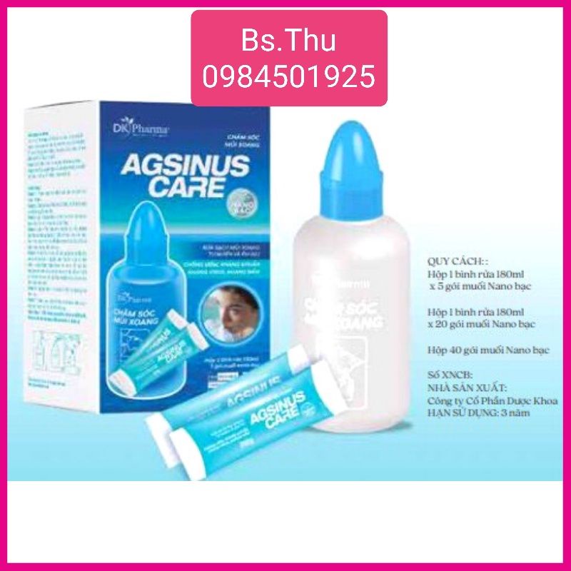 Bình rửa mũi Agsinus Care gồm bình 180ml và 5 gói muối