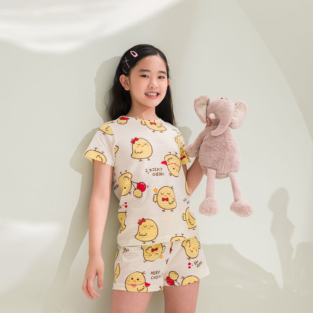 Bộ quần áo bé gái JOOKYLI áo cộc quần đùi cotton giấy co giãn 94G0951