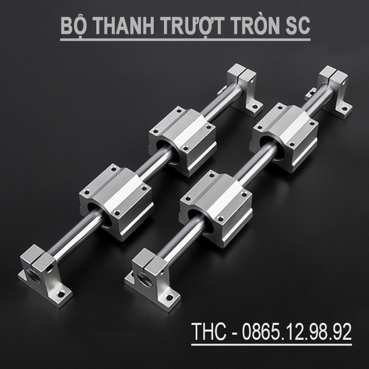 Bộ thanh trục trượt tròn phi 25mm (2 thanh SC25 dài 1 mét + 4 bi trượt SCS25UU + 4 gối đỡ SK25)