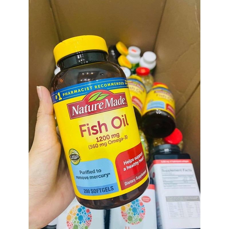 [HSD 03/2024] Viên uống Dầu Cá Nature Made Fish Oil 1200mg Omega 3 cúa Mỹ 200 viên
