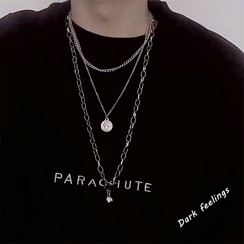 Vòng cổ dài nhiều lớp thun tay ngắn phong cách hip hop Hàn Quốc dành cho nam và nữ