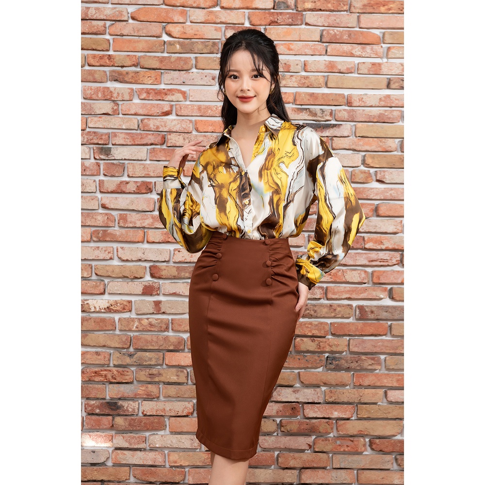 Chân Váy Bút Chì LUPERI Nhún Eo Kết Hợp Cúc Điệu Đà Nữ Tính LFCV5112