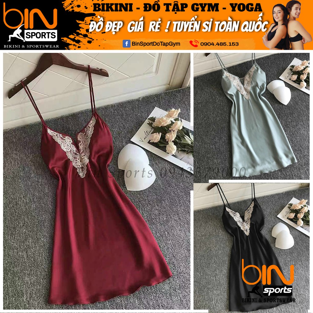 Váy Ngủ Lụa Ren Kèm Mút Áo Cao Cấp Quảng Châu Bin Sports PJM009