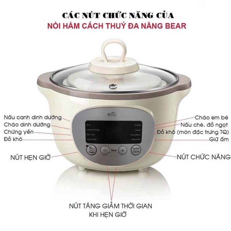 Nồi Nấu cháo chậm Bear 1,6L bảo hành 18m đầy đủ phụ kiện ỈN HOUSE