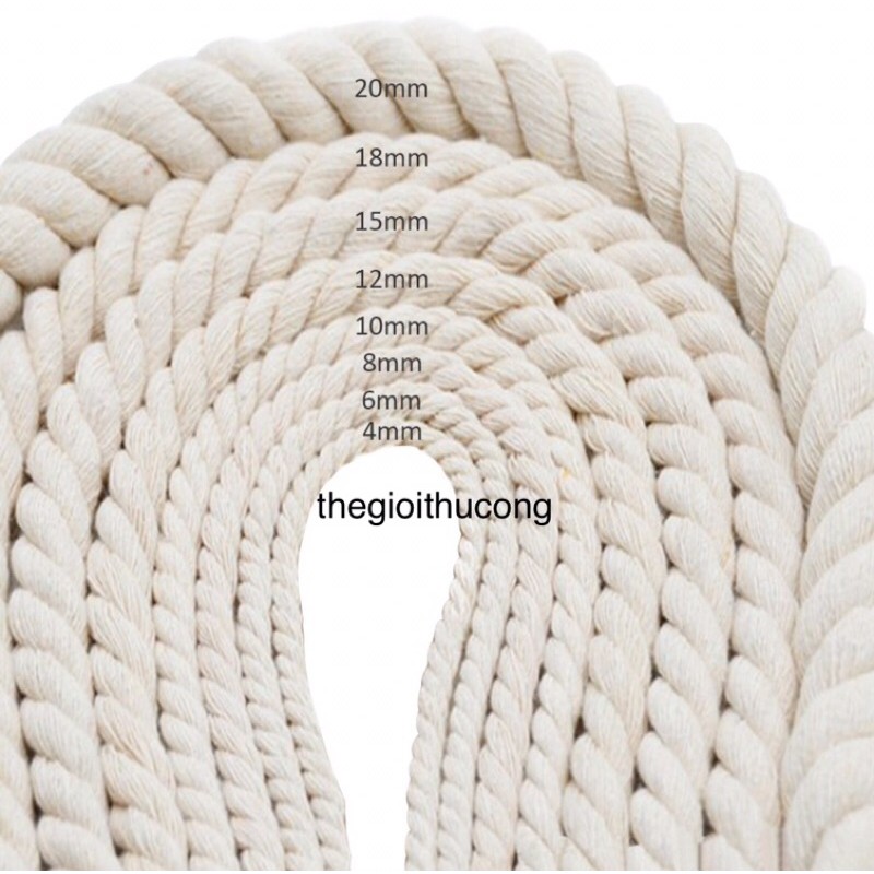 (Bán lẻ )10m dây thừng cotton size 1mm,1,5mm,2mm,3mm,4mm,5mm,6mm,8mm,10mm