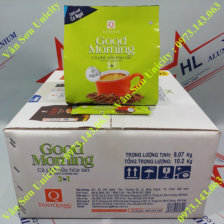 Thùng cà phê sữa ít ngọt Good morning Trần Quang 21 bịch 432g (24 gói dài nhỏ * 18g)