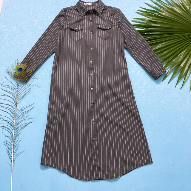 Đầm sơ mi sọc dọc dài siêu chất size L