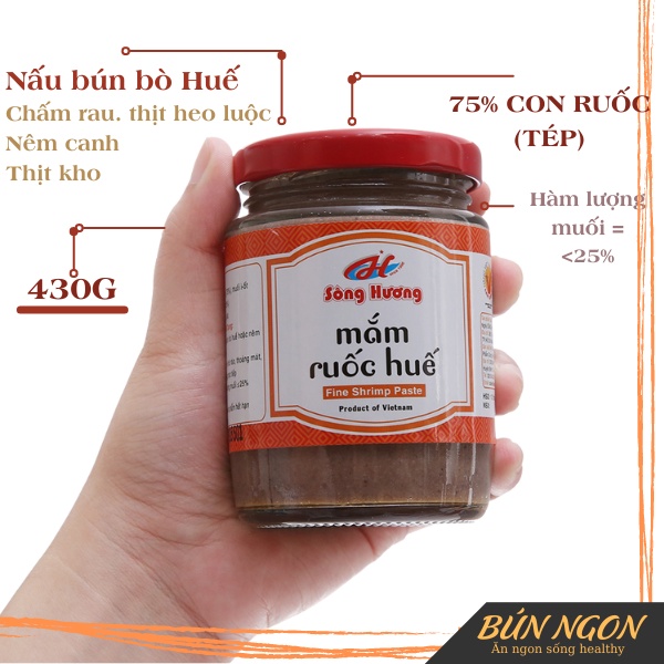 Mắm Ruốc Huế Sông Hương Lọ 430G - Nấu Bún Bò Huế, Thịt Kho, Cơm Chiên-  Đồ Chấm Hoa Quả, Thịt Luộc - Đặc Sản Xứ Huế