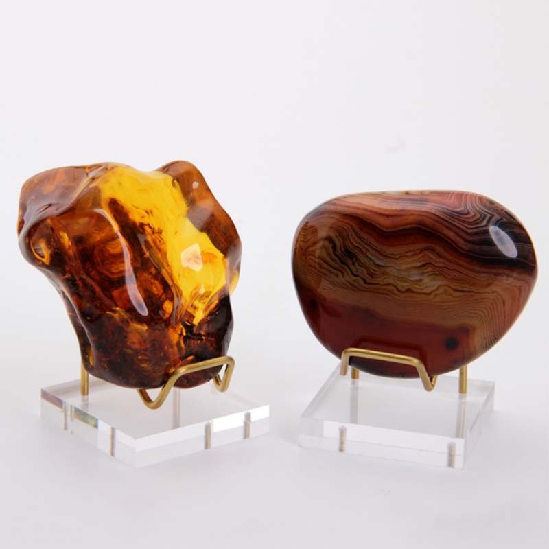 Giá đỡ trưng bày đá khoáng sản bằng kim loại với đế acrylic pha lê