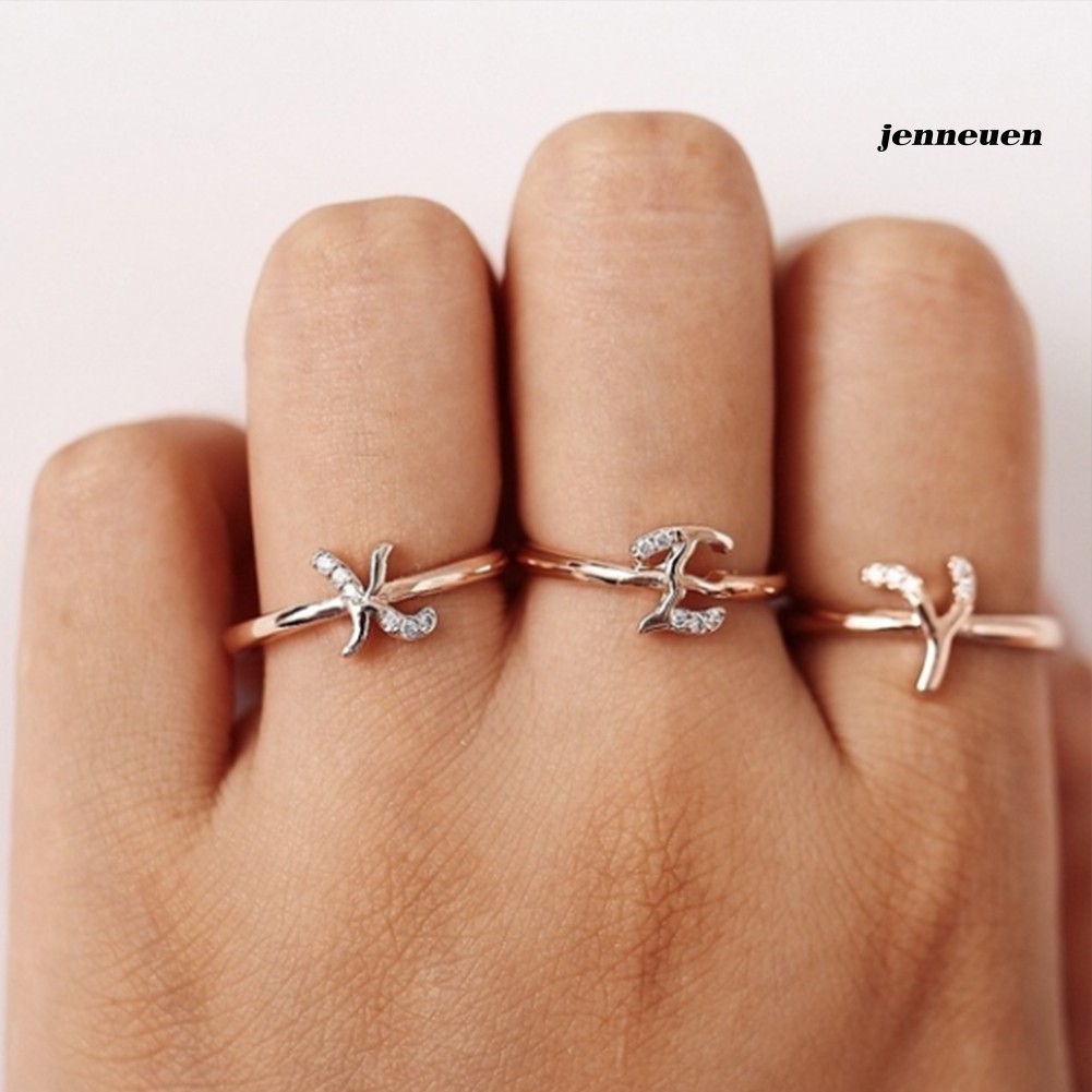 Nhẫn Hở Mạ Vàng / Bạc Hình Chữ Cái Đính Đá Cho Nữ