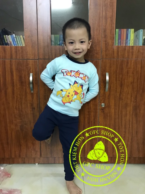 Bộ bozip/borip dài tay thu đông vnxk xanh nhạt bé trai 8-21 kg ( hình thật )