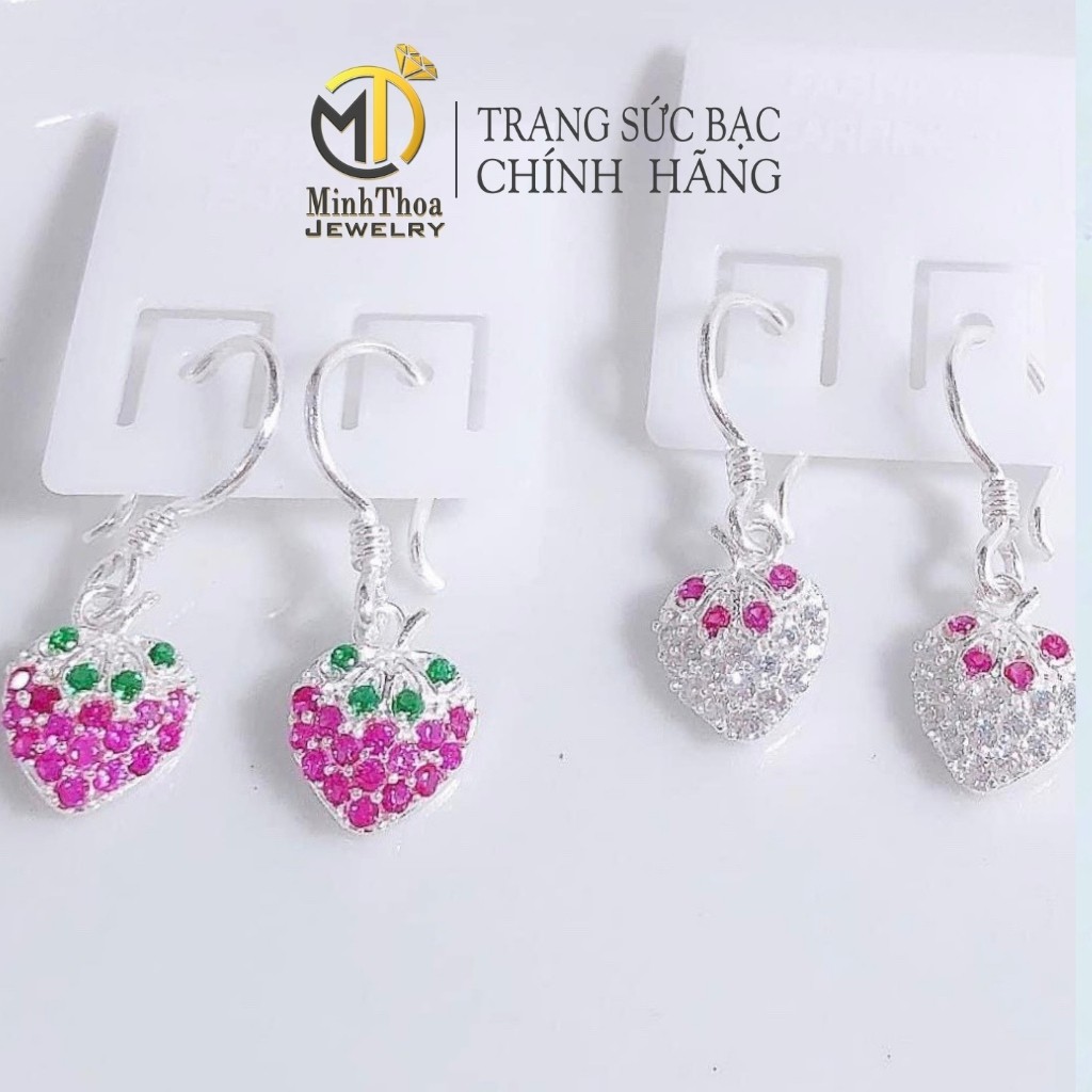 Bông tai bạc bé gái hình dâu tây dễ thương, hoa tai bạc trẻ em bạc nguyên chất sáng đẹp Minh Thoa JEWELRY