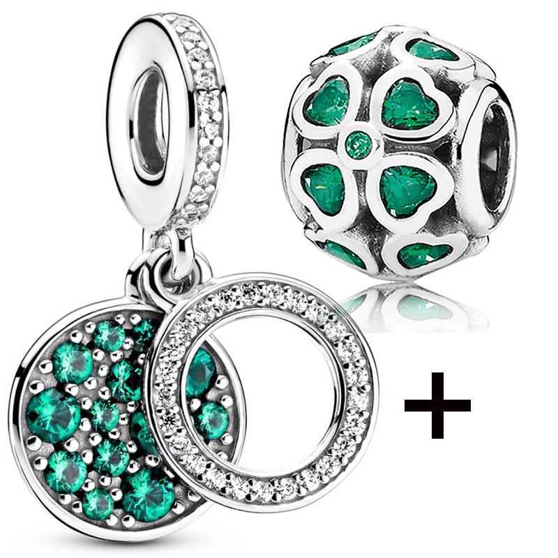 Set 2 Mặt Dây Chuyền May Mắn Đính Đá Pha Lê Hình Giọt Nước Màu Đỏ / Xanh Lá / Xanh Lá / Xanh Lá