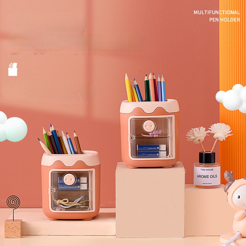 Hộp Đựng Bút Nhiều Ngăn Có Nam Châm Hình Chú Heo Hoạt Hình Dễ Thương Sáng Tạo