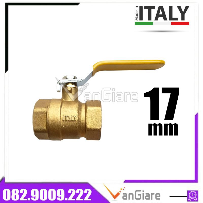 Van bi đồng 17mm Italy, van khóa nước tay gạt (CTD)