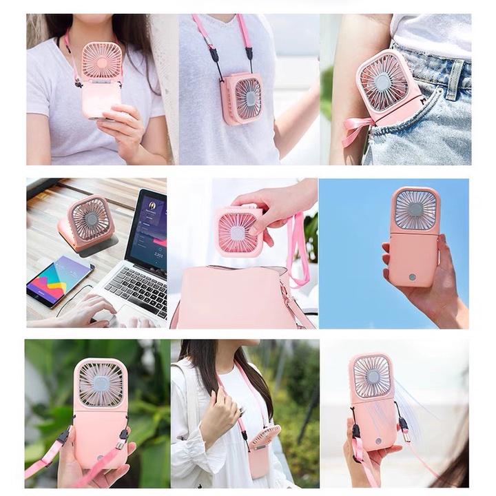 Quạt mini đeo cổ F20, kèm sạc dự phòng, có thể xoay gập 180 độ, thích hợp đi du lịch