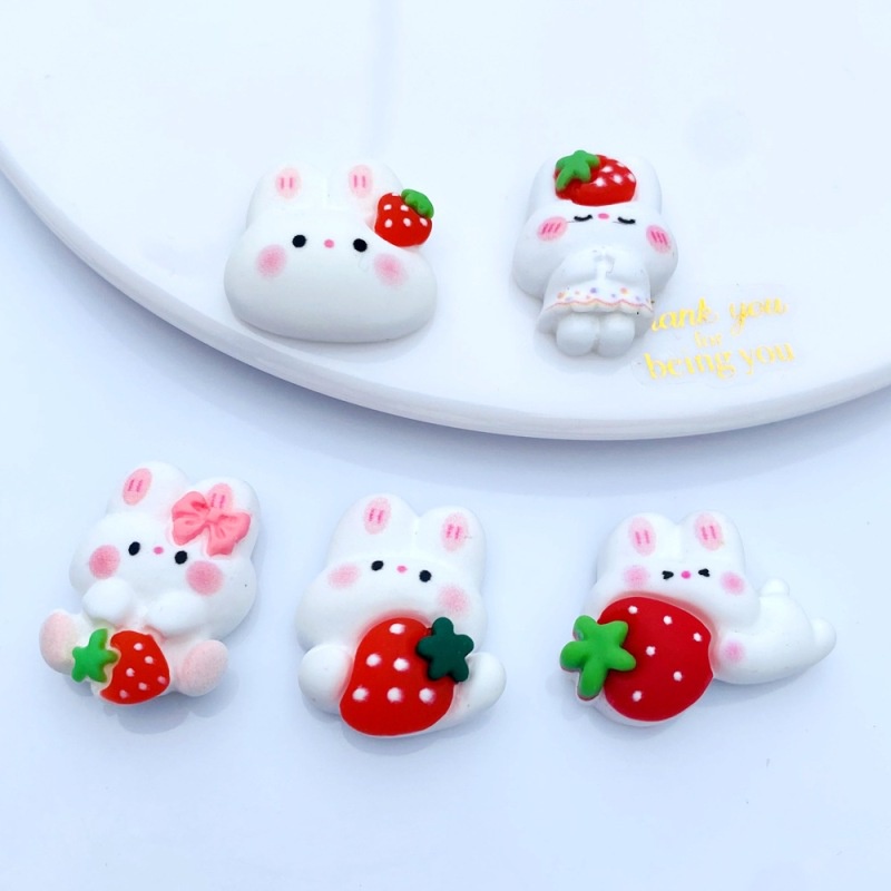 Set 20 Phụ Kiện Trang Trí Điện Thoại Hình Thỏ Và Dâu Tây Dễ Thương